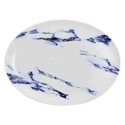 Prouna Azure Bone China Oval Platter In Blue;white