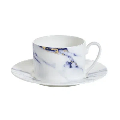 Prouna Azure Bone China Tea Cup And Saucer In White;azure