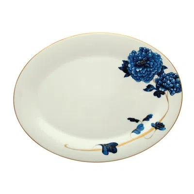 Prouna Bone China 14" Oval Platter In Blue;white