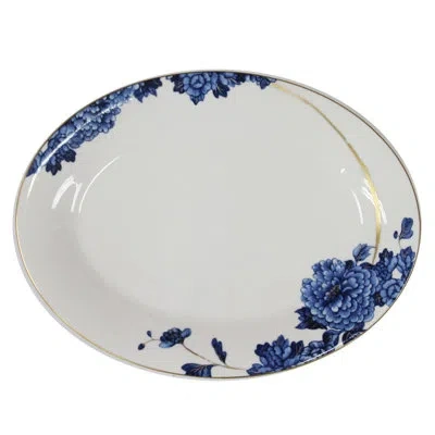 Prouna Bone China 16" Oval Platter In Blue;white