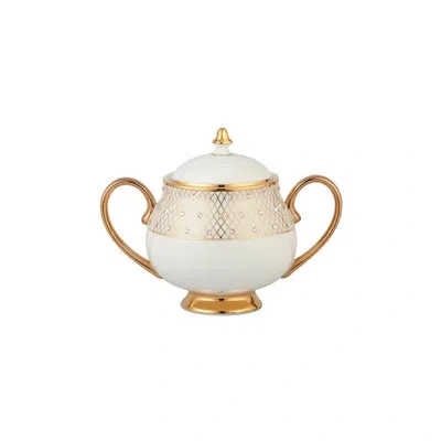 Prouna Bone China 8.7 Oz. Sugar Bowl With Lid In White;gold