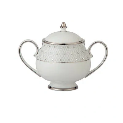 Prouna Bone China 8.7 Oz. Sugar Bowl With Lid In White;platinum