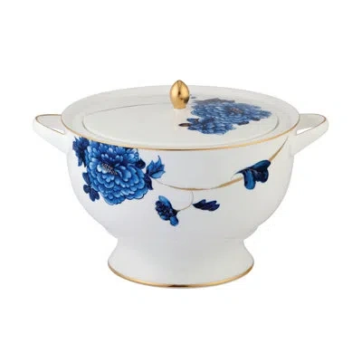 Prouna Bone China Covered Soup Tureen/vegetable Bowl In Blue;white