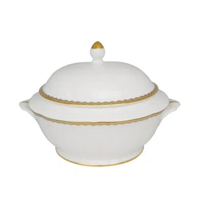 Prouna Bone China Covered Vegetable Bowl In White;gold