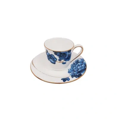 Prouna Bone China Espresso Cup And Saucer In Blue;white