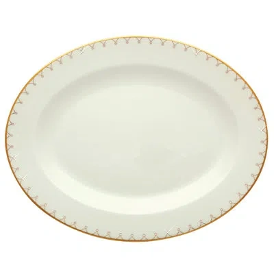 Prouna Bone China Oval Platter In White,gold