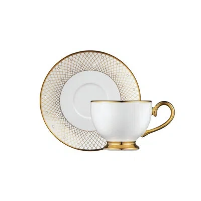Prouna Bone China Teacup And Saucer In White;gold