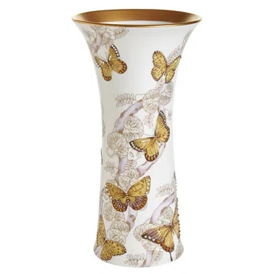 Prouna Butterfly Jeweled Bone China Table Vase In White;yellow