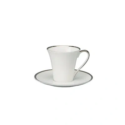 Prouna Comet Bone China Espresso Cup And Saucer In White;platinum