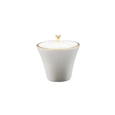 Prouna Comet Gold Hand Painted Sugar Bowl With Lid In White;gold