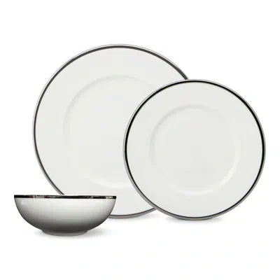 Prouna Comet Platinum 3 Piece Bone China Piece Place Setting Set, Service For 1 In White