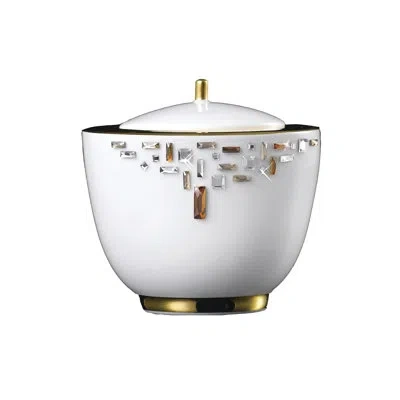Prouna Diana Bone China 13 Oz. Sugar Bowl With Lid In Gold,white