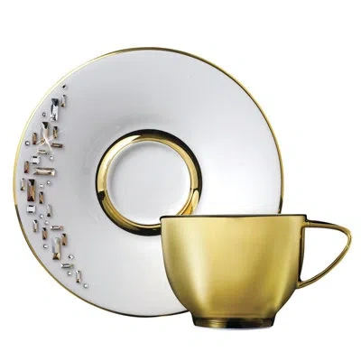 Prouna Diana Gold Bone China Espresso Cup And Saucer In White;gold