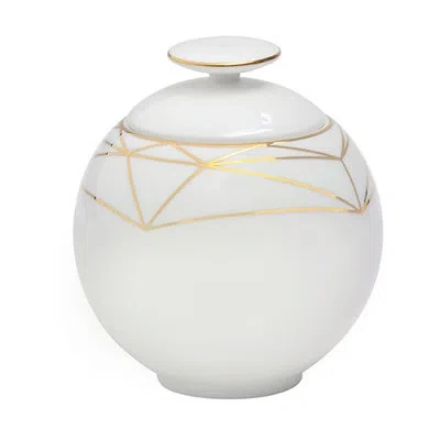Prouna Gem Cut Gold Hand Painted Sugar Bowl With Lid In White