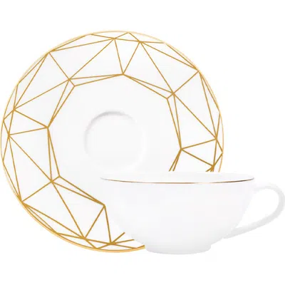 Prouna Gem Cut Gold Tea Cup & Saucer In Multi