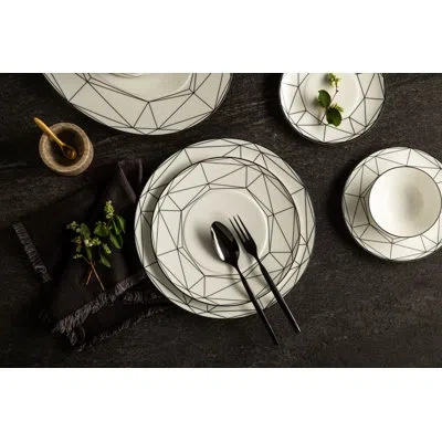 Prouna Gem Cut Onyx 9'' Bone China Salad Or Dessert Plate In Black;white