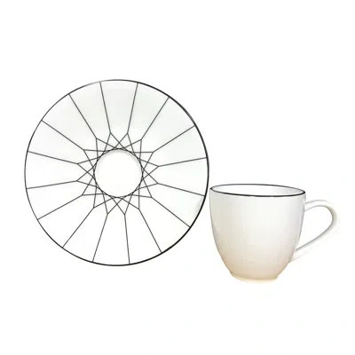 Prouna Gem Cut Onyx Bone China Espresso Cup And Saucer In Black;white
