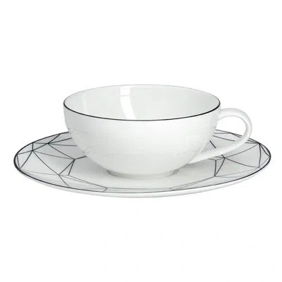Prouna Gem Cut Onyx - Tea Cup & Saucer In White,platinum
