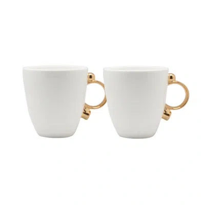 Prouna Geometrica Gold Rim Bone China  Coffee Mug , Set Of 2 In White;gold