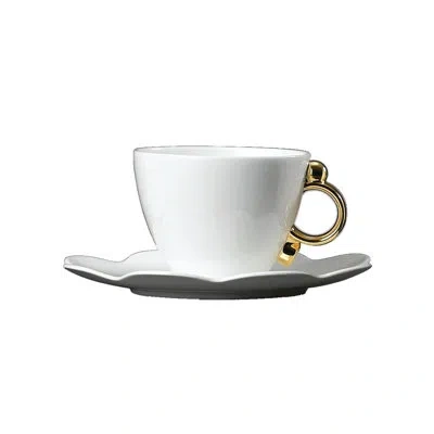 Prouna Geometrica Gold Rim Bone China Teacup And Saucer, Set Of 2 In White