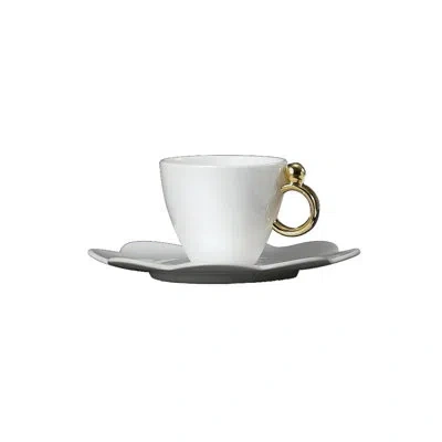 Prouna Geometrica Rim Bone China Espresso Cup And Saucer, Set Of 2 In Gold
