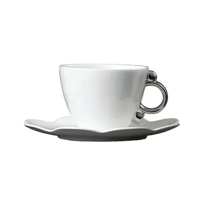 Prouna Geometrica Rim Bone China Teacup And Saucer, Set Of 2 In White;platinum
