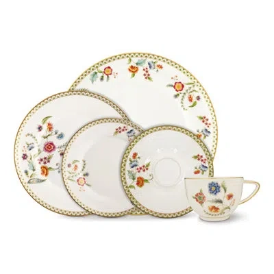 Prouna Gione 5 Piece Bone China Place Setting Set, Service For 1 In White;gold