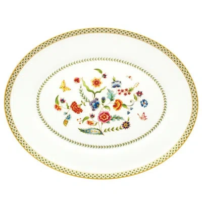 Prouna Gione Bone China 16" Oval Platter In White;green
