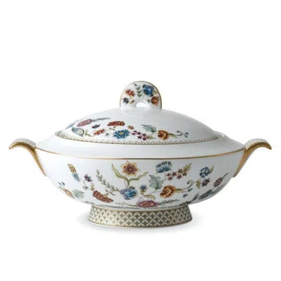 Prouna Gione Bone China Covered Soup Tureen/vegetable Bowl In White;gold