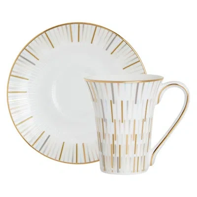 Prouna Luminous Bone China Espresso Cup And Saucer In White;gold