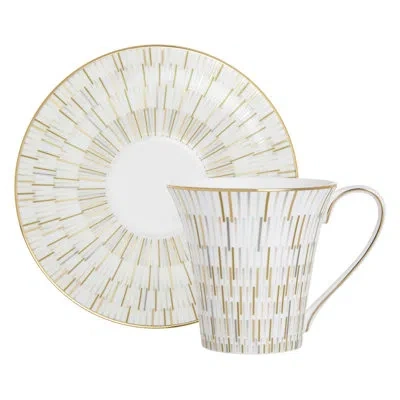 Prouna Luminous Bone China Teacup And Saucer In White;gold