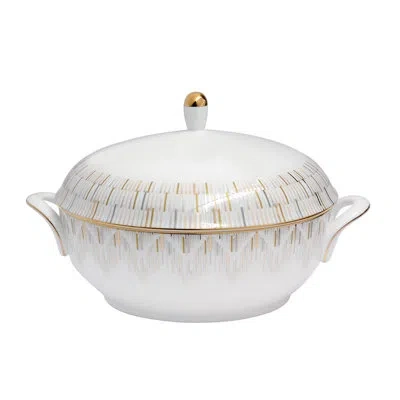 Prouna Luminous - Soup Tureen / Covered Serving Bowl In White;gray;gold