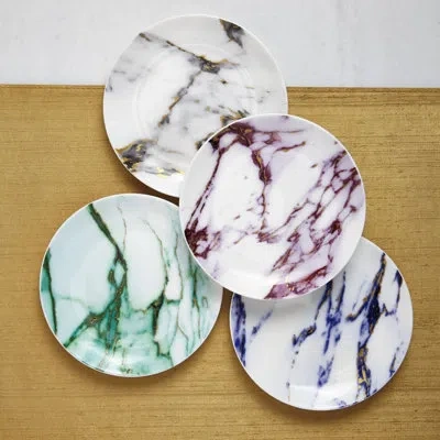 Prouna Marble 6.5'' Bone China Appetizer Plate , Set Of 4 In Blue;purple;teal