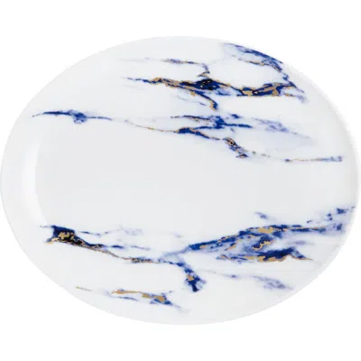 Prouna Marble Azure 12 Inch Oval Platter In Blue