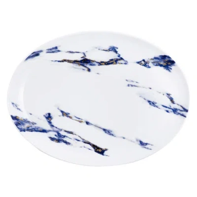Prouna Marble Azure 14 Inch Oval Platter In Blue