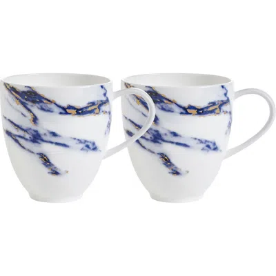 Prouna Marble Azure Barrel Mug, Set Of 2 In Blue