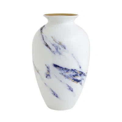 Prouna Marble Azure Bone China 12" Urn Vase In Blue;white