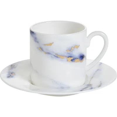 Prouna Marble Azure Espresso Cup & Saucer In White