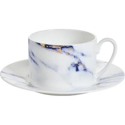 Prouna Marble Azure Tea Cup & Saucer In White