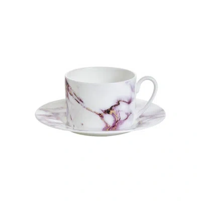 Prouna Marble Chianti Bone China Teacup And Saucer In White;purple