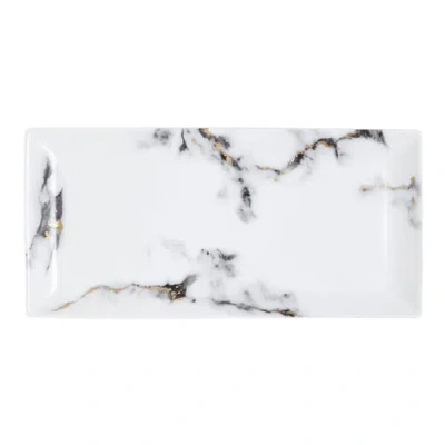 Prouna Marble Venice Fog 13 Inch Sandwich/ Cake Tray In White