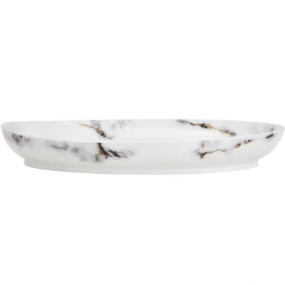 Prouna Marble Venice Fog 16 Inch Deep Oval Platter In White