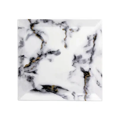 Prouna Marble Venice Fog 9 Inch Matzah Plate / Square Serving Platter In White