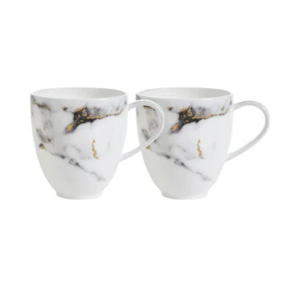 Prouna Marble Venice Fog Barrel Mug, Set Of 2 In White