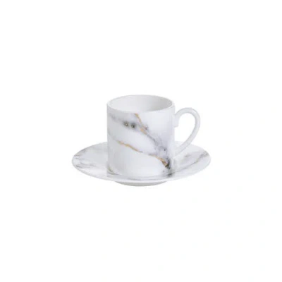 Prouna Marble Venice Fog Espresso Cup & Saucer In White