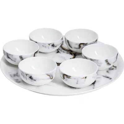 Prouna Marble Venice Fog Seder Plate / Appetizer Set In White