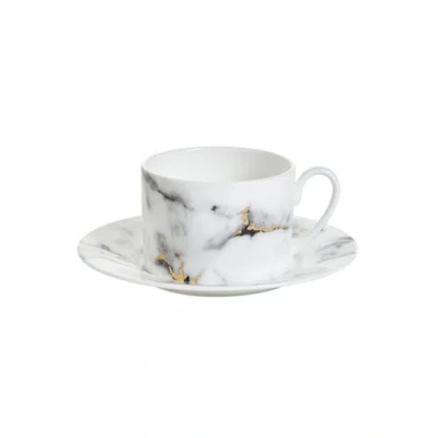 Prouna Marble Venice Fog Tea Cup & Saucer In White