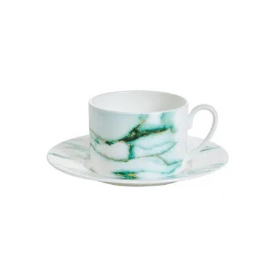 Prouna Marble Verde - Tea Cup & Saucer In White,green