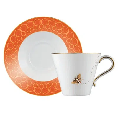 Prouna My Honeybee Bone China Teacup And Saucer In White;orange