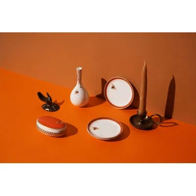 Prouna My Honeybee Bone China Trinket Dish + Hand Painted In Gold;white;orange